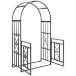 Outsunny 8ft Metal Garden Arch Grey with Double Doors Locking Gate for Wedding Bridal Party - Image 11