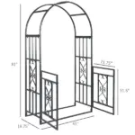 Outsunny 8ft Metal Garden Arch Grey with Double Doors Locking Gate for Wedding Bridal Party - Image 3