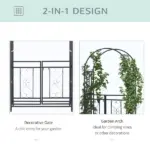 Outsunny 8ft Metal Garden Arch Grey with Double Doors Locking Gate for Wedding Bridal Party - Image 4