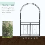 Outsunny 8ft Metal Garden Arch Grey with Double Doors Locking Gate for Wedding Bridal Party - Image 5