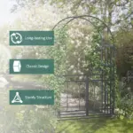 Outsunny 8ft Metal Garden Arch Grey with Double Doors Locking Gate for Wedding Bridal Party - Image 6