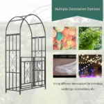 Outsunny 8ft Metal Garden Arch Grey with Double Doors Locking Gate for Wedding Bridal Party - Image 7