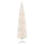HOMCOM 8 Ft Pencil Christmas Tree, Slim Pre-Lit Christmas Tree with Realistic Branches and Warm White LED Lights, White