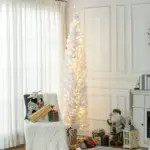 HOMCOM 8 Ft Pencil Christmas Tree, Slim Pre-Lit Christmas Tree with Realistic Branches and Warm White LED Lights, White - Image 10