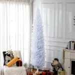 HOMCOM 8 Ft Tall Skinny Christmas Tree, Unlit Pencil Artificial Christmas Tree w/ 618 Tips and Plastic Base for Holiday, White - Image 2