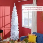 HOMCOM 8 Ft Tall Skinny Christmas Tree, Unlit Pencil Artificial Christmas Tree w/ 618 Tips and Plastic Base for Holiday, White - Image 4