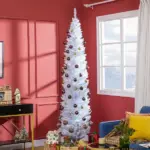 HOMCOM 8 Ft Tall Skinny Christmas Tree, Unlit Pencil Artificial Christmas Tree w/ 618 Tips and Plastic Base for Holiday, White - Image 10