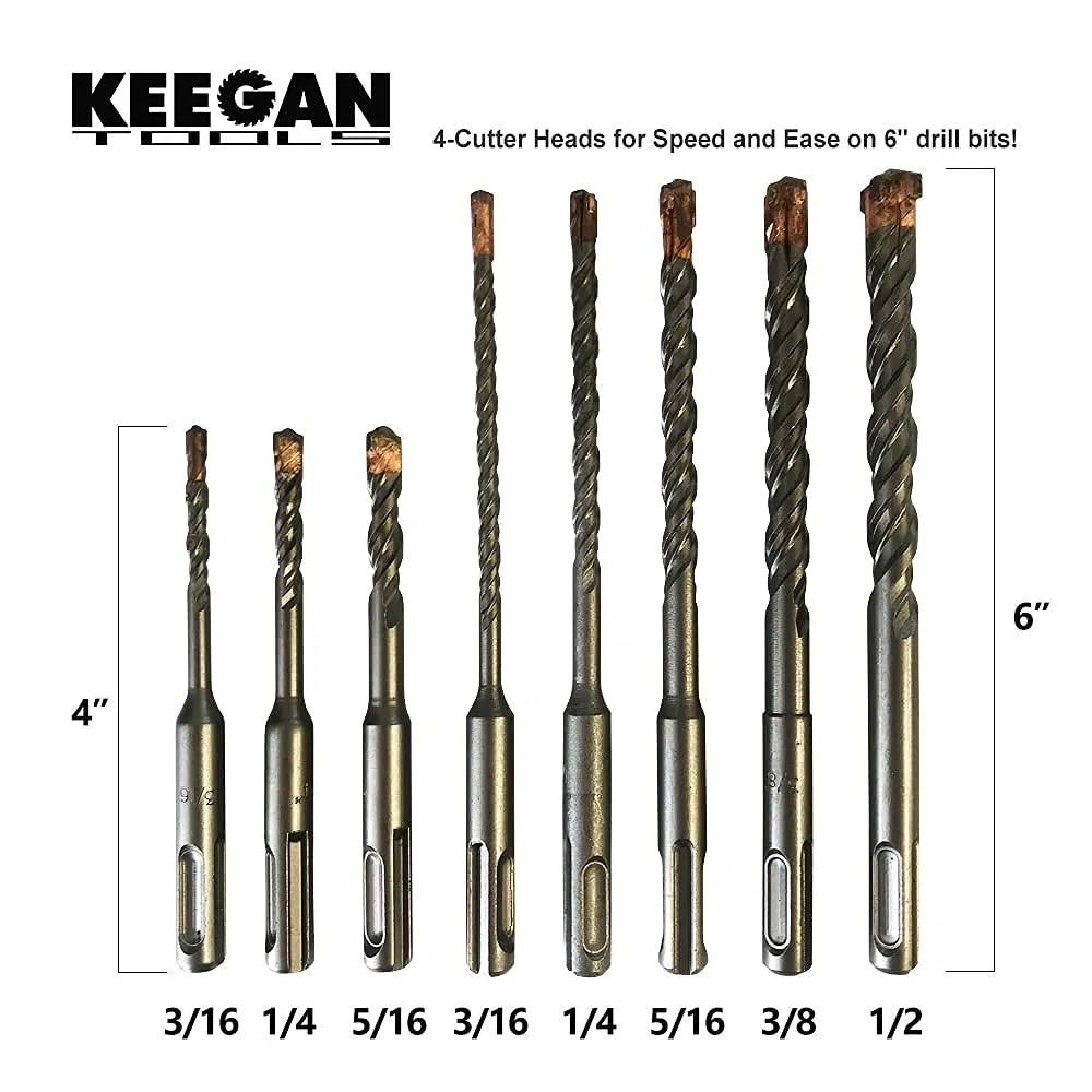 Keegan Tools 8 Piece SDS Plus Masonry Drill Bit Set with Carbide Tips and Case