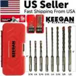 Keegan Tools 8 Piece SDS Plus Masonry Drill Bit Set with Carbide Tips and Case