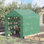 Outsunny 8x6x7 Walk-in Greenhouse, with Roll-up Zipper Door and Windows, 18 Shelves, PE Cover, UV protective for Garden, Green - Image 2