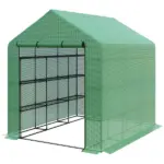 Outsunny 8x6x7 Walk-in Greenhouse, with Roll-up Zipper Door and Windows, 18 Shelves, PE Cover, UV protective for Garden, Green - Image 11