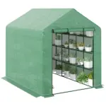 Outsunny 8x6x7 Walk-in Greenhouse, with Roll-up Zipper Door and Windows, 18 Shelves, PE Cover, UV protective for Garden, Green