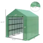 Outsunny 8x6x7 Walk-in Greenhouse, with Roll-up Zipper Door and Windows, 18 Shelves, PE Cover, UV protective for Garden, Green - Image 3