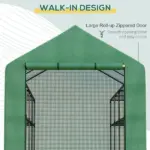 Outsunny 8x6x7 Walk-in Greenhouse, with Roll-up Zipper Door and Windows, 18 Shelves, PE Cover, UV protective for Garden, Green - Image 5