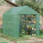 Outsunny 8x6x7 Walk-in Greenhouse, with Roll-up Zipper Door and Windows, 18 Shelves, PE Cover, UV protective for Garden, Green - Image 10