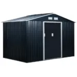 Outsunny 9 ft x 6 ft Metal Storage Shed - Dark Gray, Garden Tool House, 2 Sliding Doors, 4 Air Vents, for Backyard, Patio and Lawn