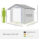 Outsunny 9 ft x 6 ft Metal Storage Shed - Dark Gray, Garden Tool House, 2 Sliding Doors, 4 Air Vents, for Backyard, Patio and Lawn - Image 3