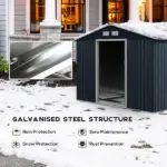 Outsunny 9 ft x 6 ft Metal Storage Shed - Dark Gray, Garden Tool House, 2 Sliding Doors, 4 Air Vents, for Backyard, Patio and Lawn - Image 5