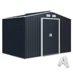Outsunny 9' x 6' Outdoor Storage Shed, Garden Tool Metal Shed with Foundation Kit, Dark Gray - Image 11