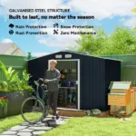 Outsunny 9' x 6' Outdoor Storage Shed, Garden Tool Metal Shed with Foundation Kit, Dark Gray - Image 4
