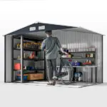 Outsunny 9' x 6' Outdoor Storage Shed, Garden Tool Metal Shed with Foundation Kit, Dark Gray - Image 9