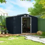 Outsunny 9' x 6' Outdoor Storage Shed, Garden Tool Metal Shed with Foundation Kit, Dark Gray - Image 10