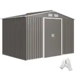 9' x 6' Outdoor Storage Shed, Garden Tool Metal Shed with Foundation Kit, Light Gray - Image 11