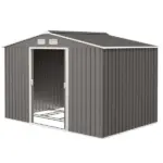 9' x 6' Outdoor Storage Shed, Garden Tool Metal Shed with Foundation Kit, Light Gray