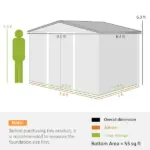 9' x 6' Outdoor Storage Shed, Garden Tool Metal Shed with Foundation Kit, Light Gray - Image 3