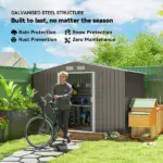 9' x 6' Outdoor Storage Shed, Garden Tool Metal Shed with Foundation Kit, Light Gray - Image 4