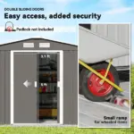 9' x 6' Outdoor Storage Shed, Garden Tool Metal Shed with Foundation Kit, Light Gray - Image 5