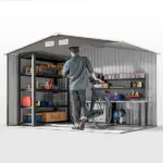 9' x 6' Outdoor Storage Shed, Garden Tool Metal Shed with Foundation Kit, Light Gray - Image 9