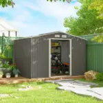 9' x 6' Outdoor Storage Shed, Garden Tool Metal Shed with Foundation Kit, Light Gray - Image 10