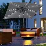 9 x 7 ft Patio Umbrella Outdoor Table Market with Crank Solar LED Lights Tilt Button for Deck Dark Gray - Image 2