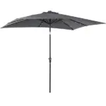 9 x 7 ft Patio Umbrella Outdoor Table Market with Crank Solar LED Lights Tilt Button for Deck Dark Gray