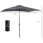 9 x 7 ft Patio Umbrella Outdoor Table Market with Crank Solar LED Lights Tilt Button for Deck Dark Gray - Image 3