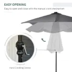 9 x 7 ft Patio Umbrella Outdoor Table Market with Crank Solar LED Lights Tilt Button for Deck Dark Gray - Image 5