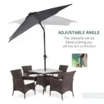 9 x 7 ft Patio Umbrella Outdoor Table Market with Crank Solar LED Lights Tilt Button for Deck Dark Gray - Image 6