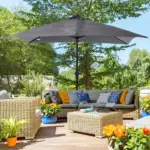 9 x 7 ft Patio Umbrella Outdoor Table Market with Crank Solar LED Lights Tilt Button for Deck Dark Gray - Image 10