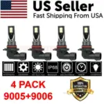 4 Pack 9005 9006 LED Headlight Bulbs 8000K High and Low Beam
