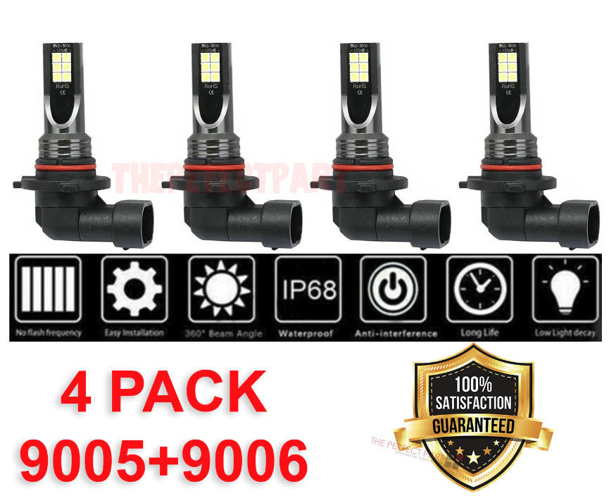 4 Pack 9005 9006 LED Headlight Bulbs 8000K High and Low Beam