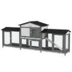 90.5" Wooden Rabbit Hutch Bunny Cage Pet Playpen House with Double Side Run Boxes, for Guinea Pig and Small Animals, Light Gray