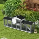 90.5" Wooden Rabbit Hutch Bunny Cage Pet Playpen House with Double Side Run Boxes, for Guinea Pig and Small Animals, Light Gray - Image 8