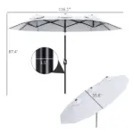 Outsunny 9.5' Double-Sided Patio Umbrella, Large Outdoor Market Umbrella with Push Button Tilt, Crank, 12 Ribs, for Garden, Deck, Pool - Image 3
