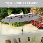 Outsunny 9.5' Double-Sided Patio Umbrella, Large Outdoor Market Umbrella with Push Button Tilt, Crank, 12 Ribs, for Garden, Deck, Pool - Image 5