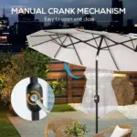 Outsunny 9.5' Double-Sided Patio Umbrella, Large Outdoor Market Umbrella with Push Button Tilt, Crank, 12 Ribs, for Garden, Deck, Pool - Image 6