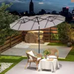 Outsunny 9.5' Double-Sided Patio Umbrella, Large Outdoor Market Umbrella with Push Button Tilt, Crank, 12 Ribs, for Garden, Deck, Pool - Image 10