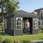 Outsunny 9.6 x 9.6 Ft Pop Up Canopy Tent with Sidewalls, One Push Setup, UPF50+ Portable Instant Canopy Shelter, Dark Gray - Image 3