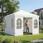 Outsunny 9.6 x 9.6 Ft Pop Up Canopy Tent with Sidewalls, One Push Setup, UPF50+ Portable Instant Canopy Shelter, White - Image 3