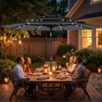 Outsunny 9.7 Ft Outdoor Patio Umbrella with Solar LED Lights, 3 Tier Outdoor Table Umbrella with Tilt, Crank, Black - Image 2